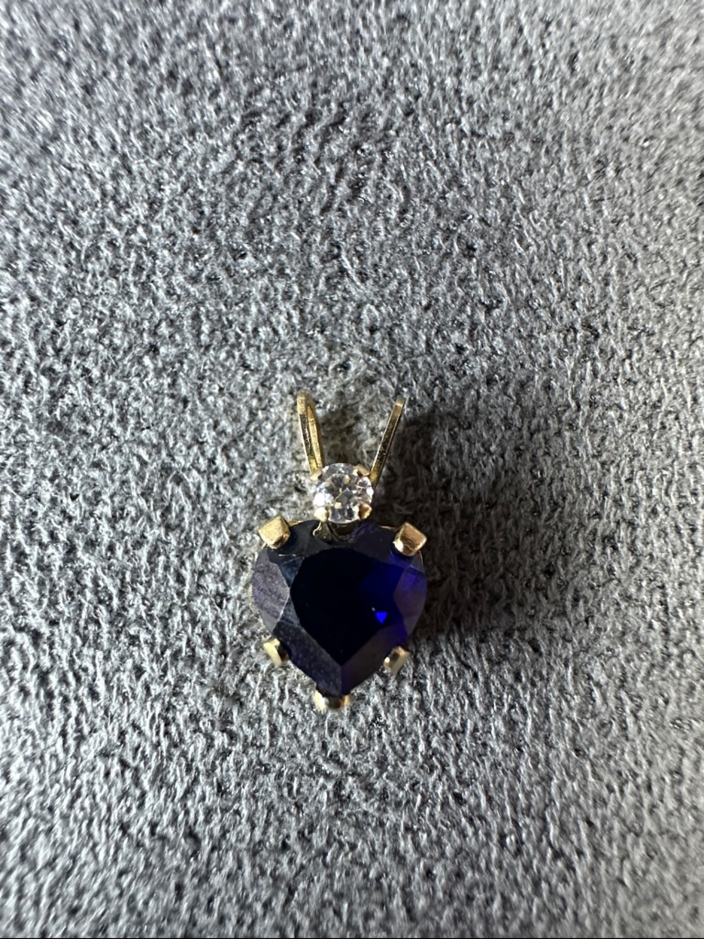14kt Gold Heart Sapphire Pendant with CZ Accent